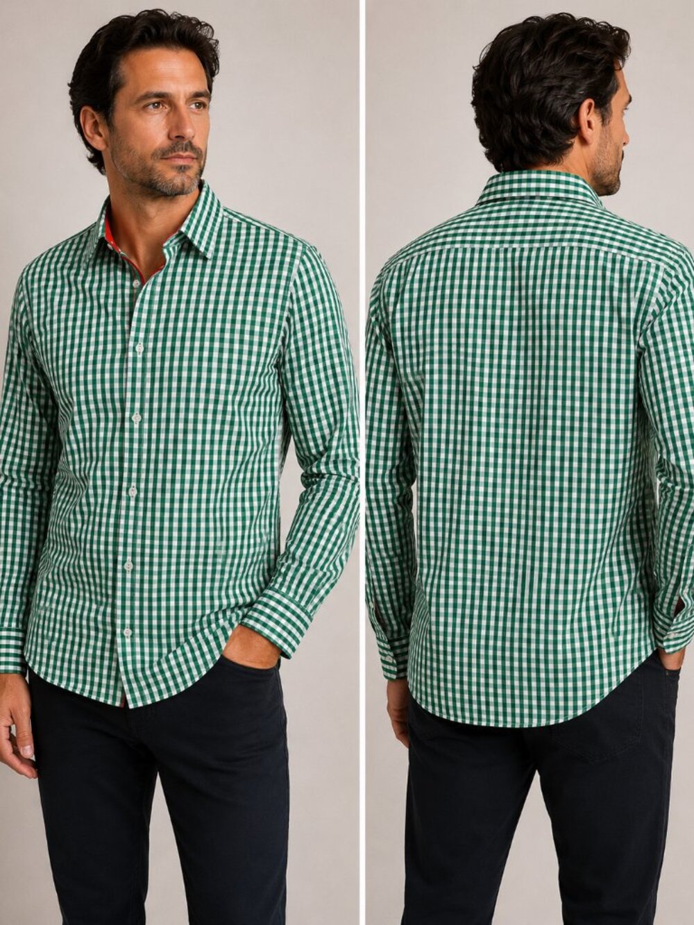 Filthy Etiquette Men's Green White Gingham Check Dress Shirt - Size Large